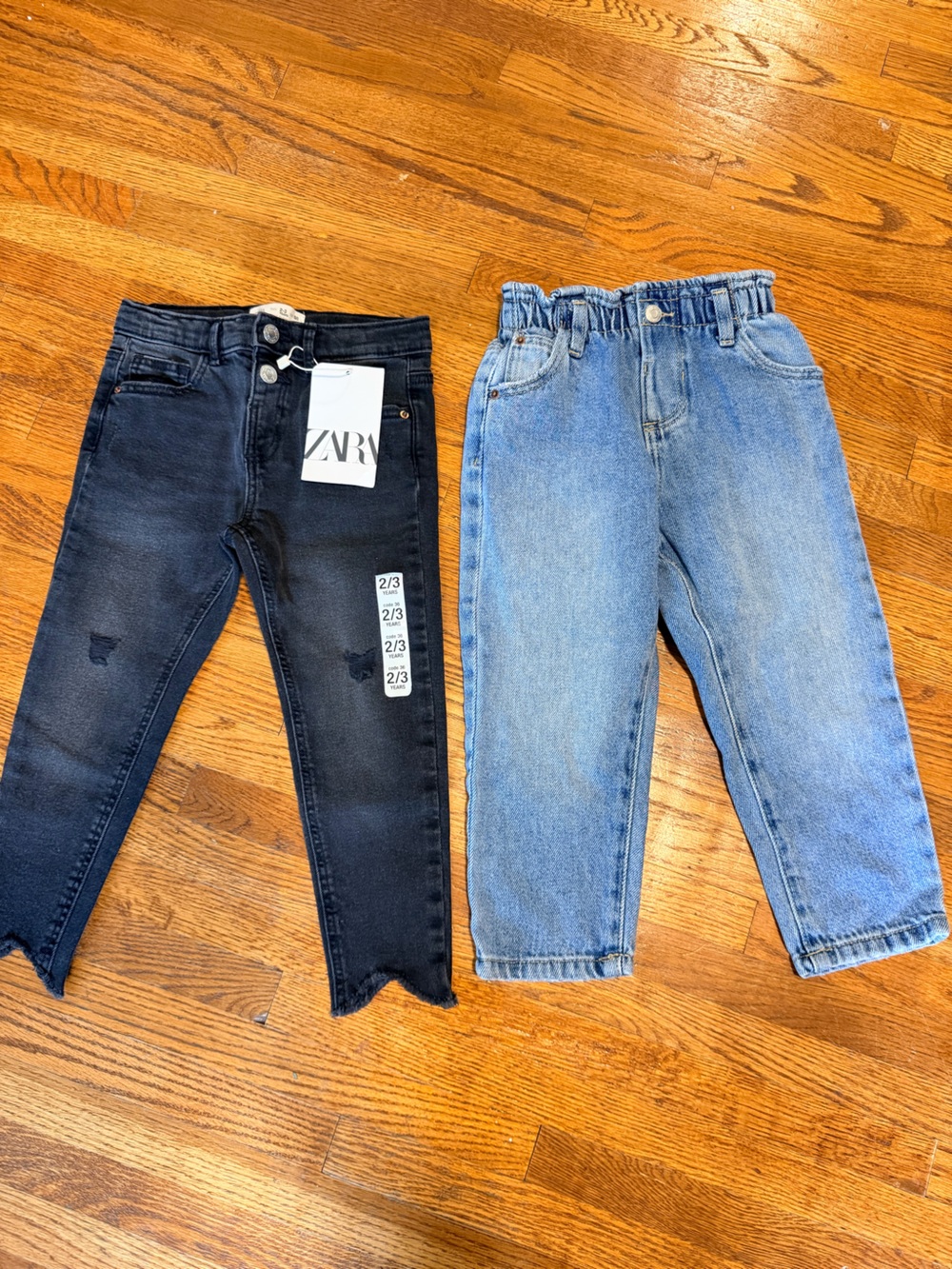 ZARA Kids Denim Duo: Black Distressed & Light Blue Straight Jeans